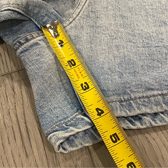 Express Super High Rise Midi Denim Shorts Women’s Size 6 R Mom Jean Belted Jorts - Picture 12 of 13